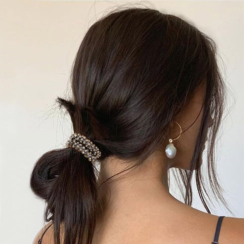 Pearl Hair Ties Rhinestone Ponytail Holder Bead Set, Elastic Hair Bands for Women and Girls (Pack of 3)