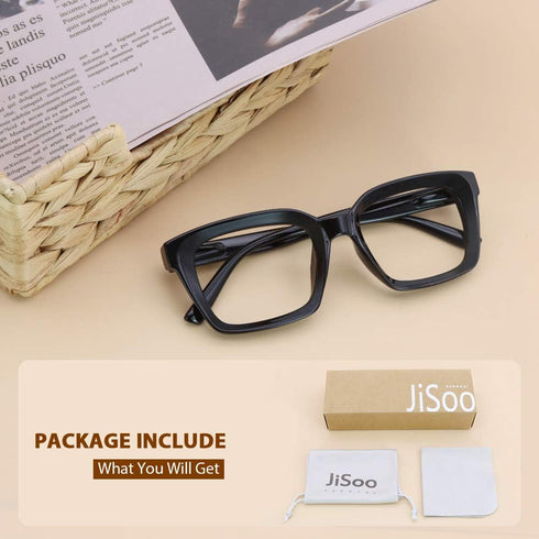 JiSoo Large Frame Reading Glasses, Blue Light Blocking, Fashion Readers 1.0, Black for Women and Men