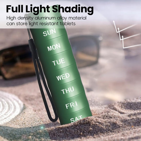 quolliter 7 Pill Organizer, Bamboo-Shaped Portable Waterproof Pill Box, BPA Free Day Medicine Pill Organizer Holder