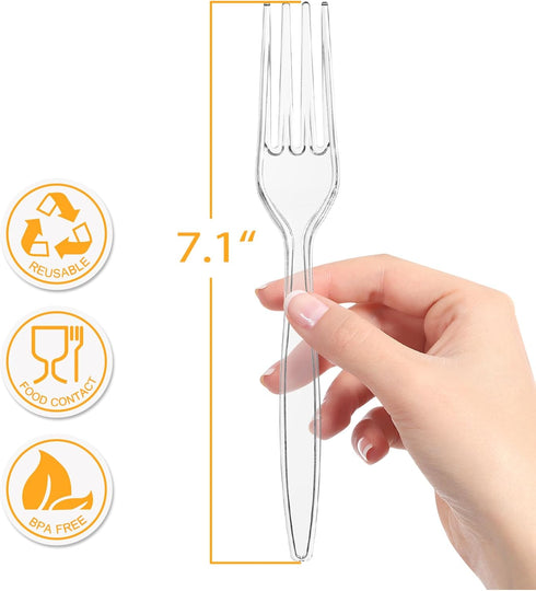 POSATE Heavy Duty Plastic Forks, Clear Disposable, Pack of 60 by POSATE