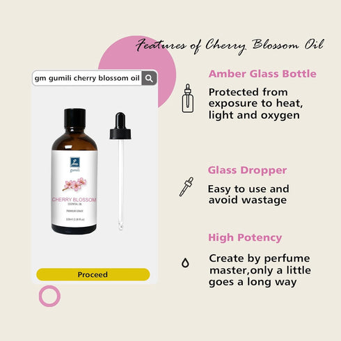 Cherry Blossom Essential Oil, Fragrance Oil for Candle Soap Making, Perfume for Women - 3.38 Fl Oz 100ml