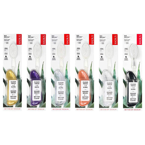 RADIUS Big Brush Toothbrush, BPA Free & ADA Accepted, Right Hand, Assorted, Pack of 6
