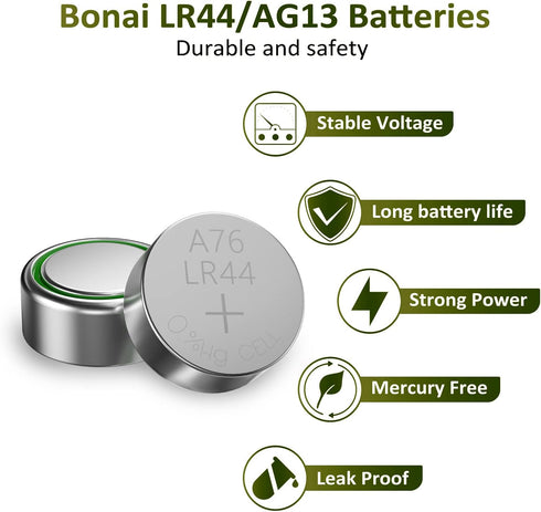 BONAI LR44 AG13 Batteries 1.5V Button Cell Battery (50 Count) - High Capacity Packaging Upgrade