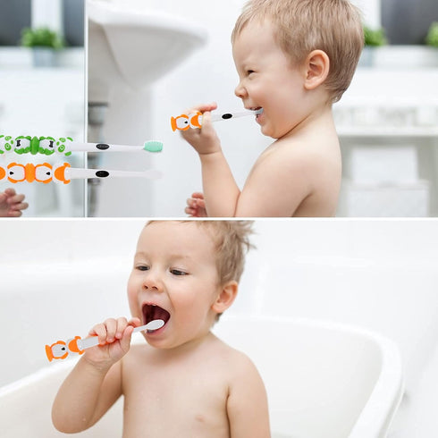 Newday Kids Toothbrushes, 6 Pack Set with Soft Bristles and Suction Cup, Includes Travel Covers, Bear Panda Design