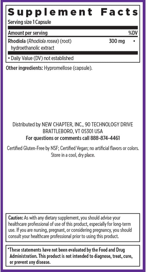 New Chapter Rhodiola Force, 300mg, Vegan Rhodiola for Mental Focus, 30 Count