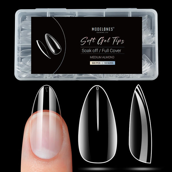 Modelones Medium Almond Nail Tips, 500Pcs Clear False Acrylic Press on Nails, 10 Sizes for Nail Extension DIY