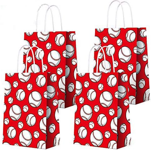 16 PCS Baseball Party Gift Bags, Birthday Decor Supplies for Kids and Adults, Baseball Pattern Goody Treat Bags