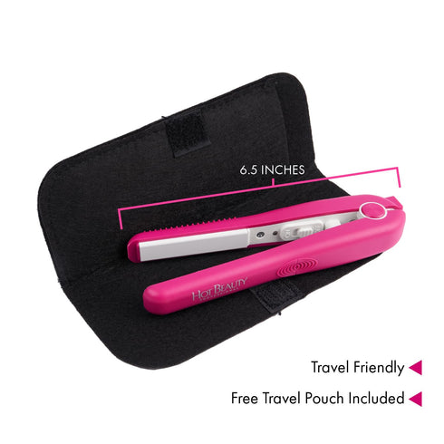 Professional Ceramic Mini Flat Iron 1/2", Anti-Frizz, Fast Heating, Versatile Styling, Travel Pouch Included (Pink)
