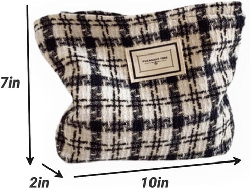 Travel Checkered Makeup Bag, Corduroy Cosmetic Bag for Purse, Small Cosmetic Zipper Pouch Cute Travel Checkered Makeup Bag Gift for Women,Girls (houndstooth)