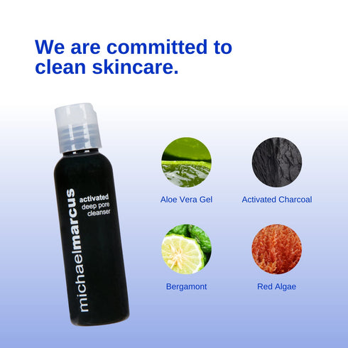 michael marcus Activated Charcoal Deep Pore Cleanser - Detoxifying and Helps Remove Oils, Dirt, Debris & Tone Skin - Natural Product for All Skin Types - (4oz Bottle)