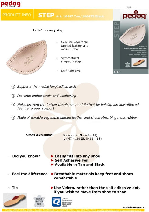 pedag Step Arch Support Inserts, Durable Foot Arch Support for Flats, Self-Adhesive, Tan, X-Large 3 Count