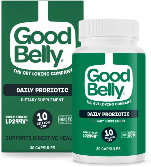 GoodBelly Probiotic Capsules for Digestive Health | Vegan Supplement with 10 Billion Live Cultures | 30 Capsules for