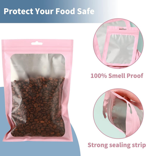 150 PCS-6x9 Reclosable Mylar Bags, Pink for Food Storage, Resealable Large Mylar Bag with Clear Window for Edible