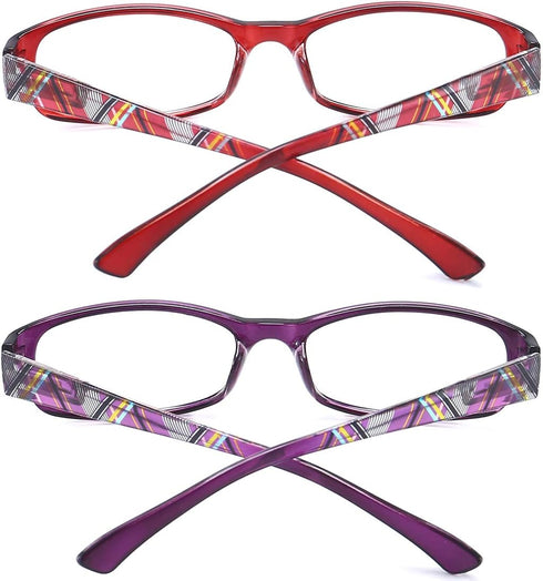 Reading Glasses Women - Blue Light Blocking Set of 2 Pattern Design Value Computer Readers (Red+Purple, 2.75)