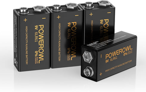 POWEROWL High Capacity 9V Batteries, Alkaline 9 Volt Battery for Smoke Detector Fire