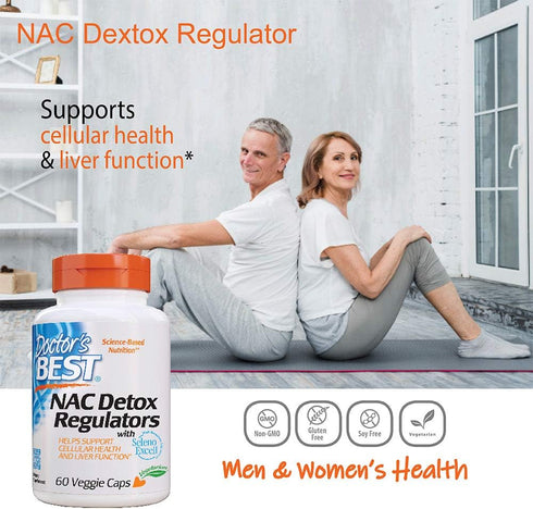 Doctor's Best NAC Detox Regulators with Seleno Excell, Non-GMO, Vegetarian, Gluten Free, Soy Free - 60 Veggie Caps