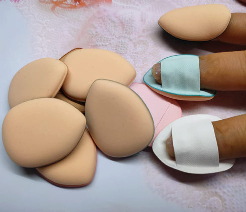 10 Pack Finger Powder Puff with Holder Strap, Mini Fingertip Makeup Sponge Pad for Liquid Foundation and Cream