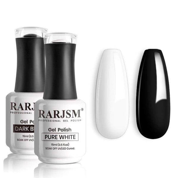 RARJSM 15ML Black White Gel Nail Polish Kit, Soak Off LED Cured Nail Art Vanish for Starter Manicure at Home