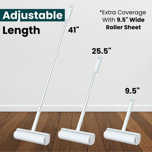 Large Lint Roller with Extra Sticky Roller - 420 Sheets, 9.5" Wide, Extendable Handle for Carpet, Couch, Pet Hair