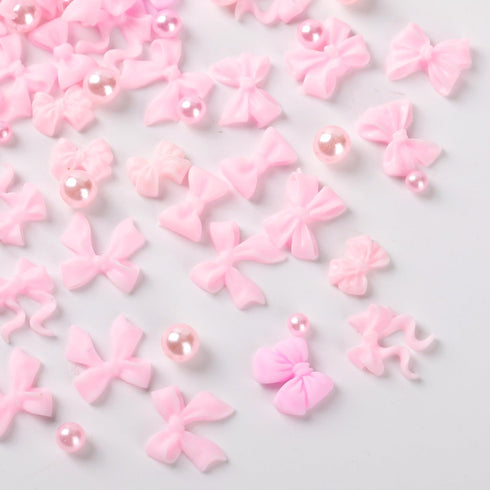 Pink Bow-Knot Nail Stud Rhinestones Crystal, 3D Bows Nail Charm Set for DIY Decoration Nail Art Rhinestones