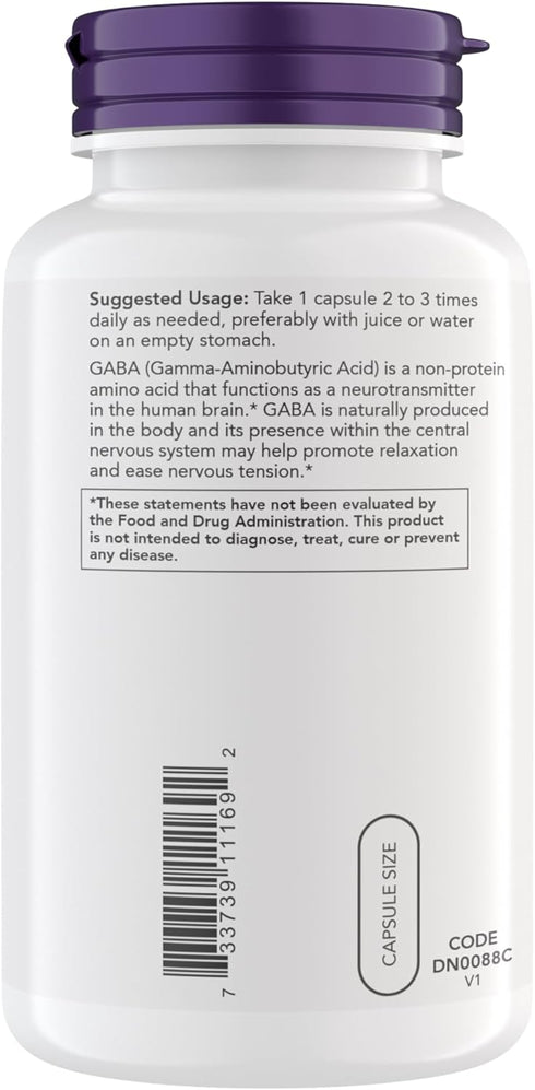 NOW Supplements GABA 500mg Capsules - Premium Stress Relief Supplement, Vegetarian & Vegan - 300 Count