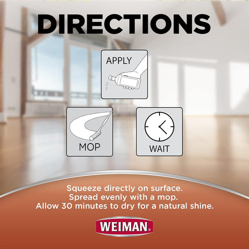 Weiman Wood Floor Polish and Restorer 32 Oz Bundle - High-Traffic Hardwood Floor, Natural Shine, Removes Scratches