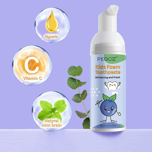 Toddler Foam Toothpaste with Low Fluoride for U Shaped Toothbrush, Foaming Dental Care for Kids (Strawberry+Blueberry)
