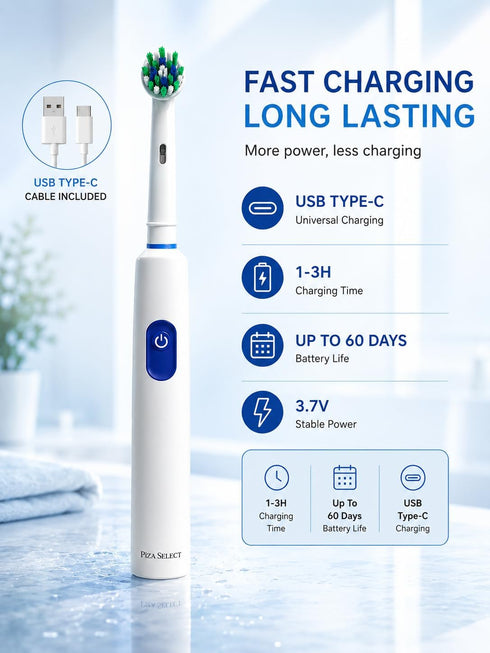 Piza Select 5 IPX7 65000 Rechargeable Sonic Electric Toothbrush - Modes, Waterproof, Type-C Fast Charge, VPM