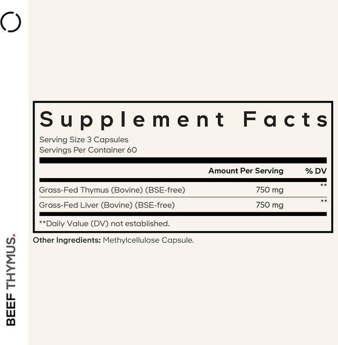 Codeage Grass Fed Beef Thymus Supplement, Freeze Dried, Non-Defatted, 180 Capsules