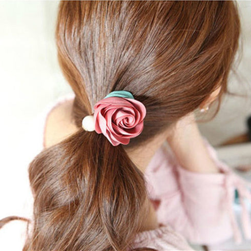 Ruihfas 5Pcs Girls Women Hair Accessories - Pearls Flower Elastic Hair Ties, Headbands & Ponytail Holders