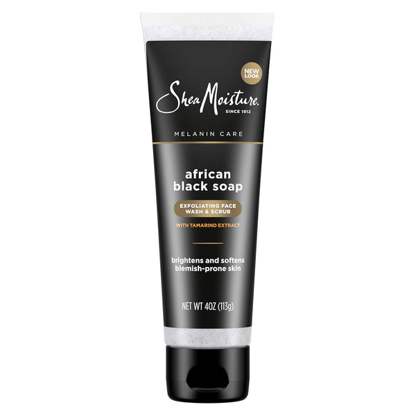 SheaMoisture Facial Wash and Scrub, African Black Soap, 4 oz, for Blemish Prone Skin