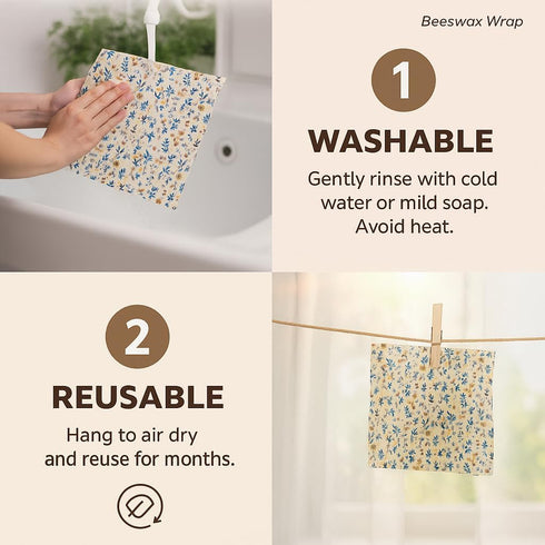 Reusable Beeswax Food Wraps 9-Pack, Organic Eco-Friendly Sustainable Plastic-Free for Sandwiches, Bread, Produce &
