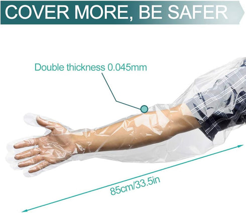 50Pcs Veterinary Insemination Rectal Long Gloves, Disposable Plastic Full Arm 35inch for Field Dressing