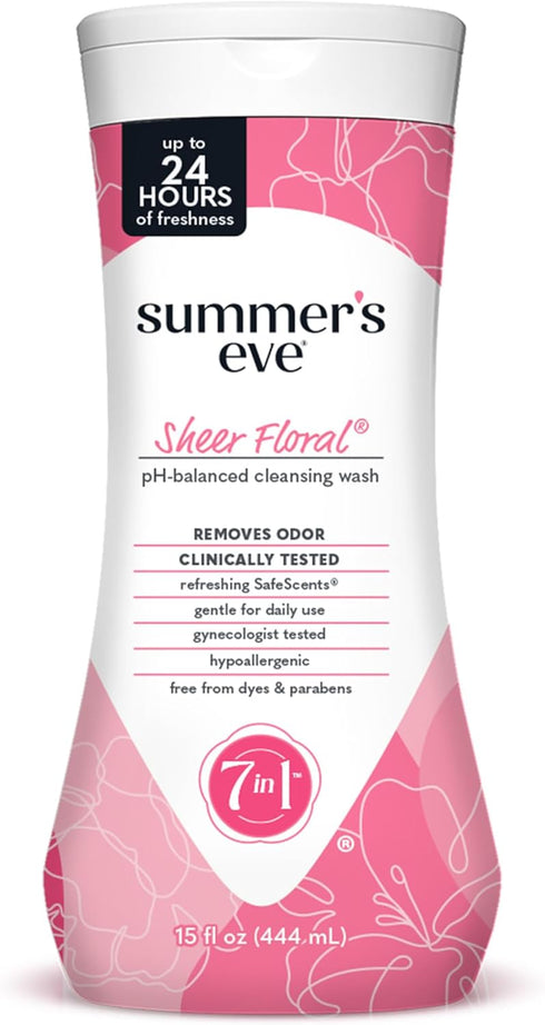 Summers Eve Feminine Wash, Sheer Floral, Daily pH-Balanced Body Wash for Women,