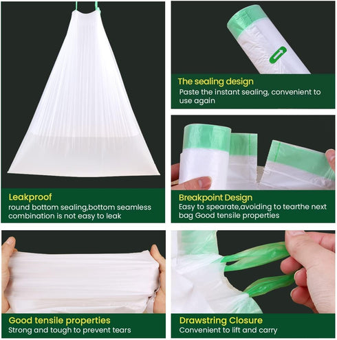 Compostable Trash Bags, 4 Gallon Drawstring, 100 Count, Toughness Unscented Small Garbage Bags for Home Office