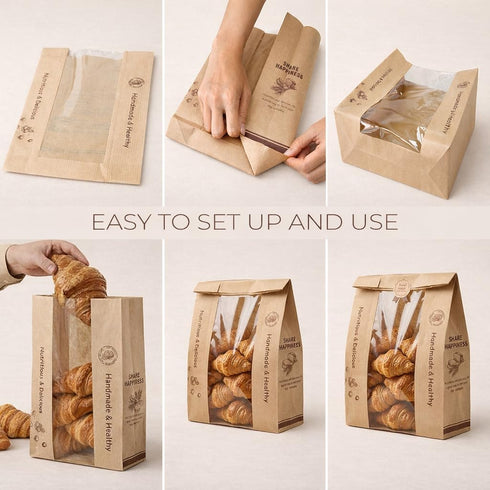 Gybahy 50 Pack Packaging, Bread Bags for Homemade Bread, Sourdough Bread Bags with Clear Window, Kraft Paper Sourdough