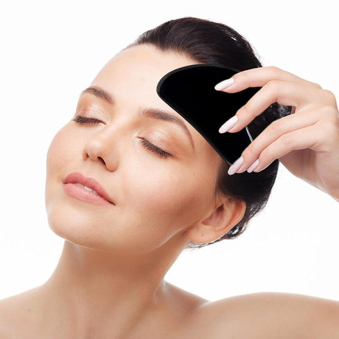 Gua Sha Facial Tools, Obsidian Gua Sha Tool for Face & Eye, Puffiness Reducing & Jawline Sculpting Stone for Skin Care