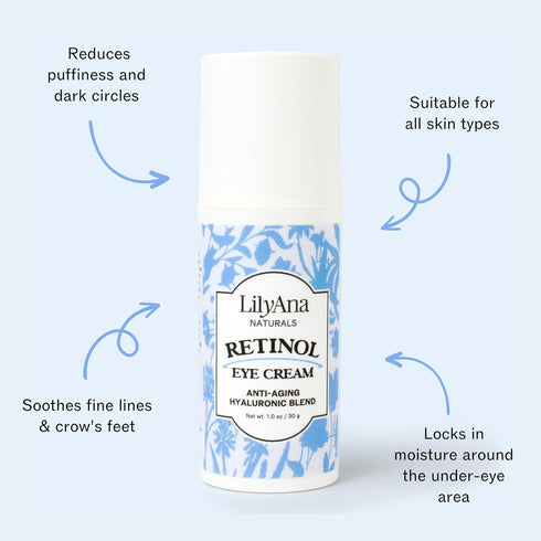 LilyAna Naturals Eye Cream - Anti Aging Eye Cream for Dark Circles and Puffiness, 1.0 Ounce Retinol