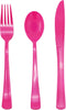 150 Pack Hot Pink Silverware, Hot Pink Plastic Cutlery, 50 Forks, 50 Knives, 50 Spoons for Birthday Bachelorette Wedding