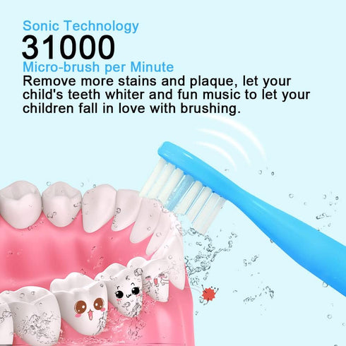 OJV 8620 Musical Electric Toothbrush for Kids, 3 Modes, 2 Min Timer, Rechargeable Sonic Toothbrush with Holder (Blue)