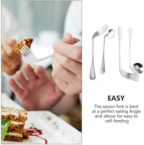 BESTonZON Adaptive Fork and Spoon, Angled Utensils Curved Flatware for Self Feeding, Anti Shake Tableware