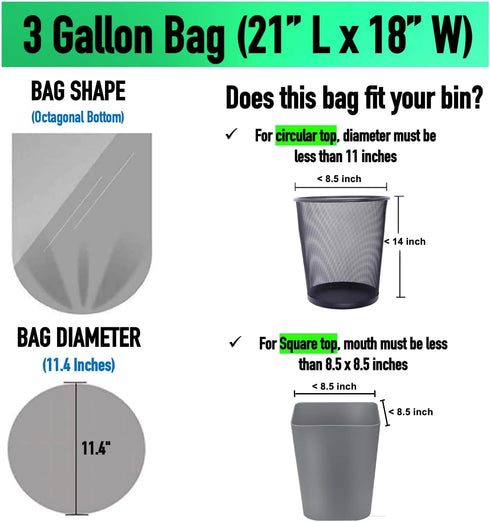 Small Trash Bags, 3 Gallon, 440 Count, Clear Plastic Wastebasket Liners for Home and Office Bins
