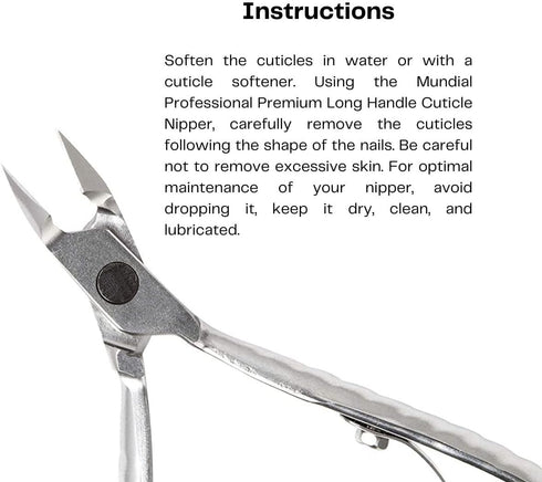Professional Cuticle Nipper Mundial 772 PR, Long Handle Stainless Steel Trimmer for Fingernails and Toenails