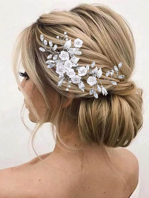 Latious Silver Flower Bride Wedding Hair Vine, Rhinestone Bridal Hairpiece for Women and Girls