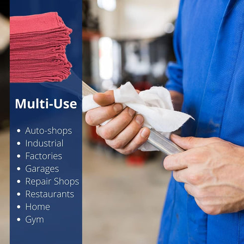Linteum Textile 50 Pack Shop Towels - Red, 12"x14", 100% Cotton Bulk Rags for Cleaning