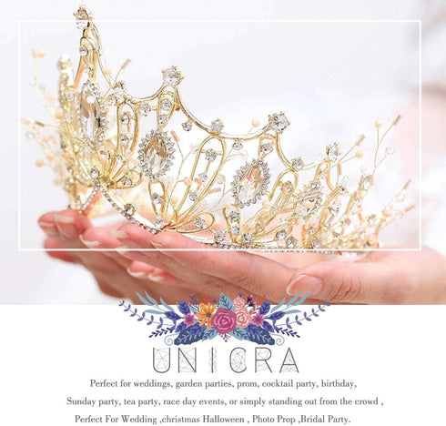 Unicra Wedding Crowns and Tiaras, Silver Flower Rhinestones Costume Queen Crown for Women and Girls