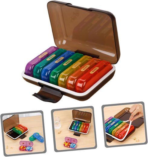 Weekly Pill Organizer Box Small Portable Travel Medicine Case with Multi-Grid Compartments for Morning and Evening