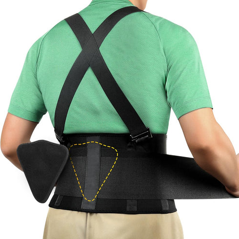 FITTOO Back Brace - Removable Suspenders & Lumbar Pad for Back Pain Relief, Heavy Lifting Support for Men & Women