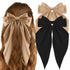 Silky Satin Hair Bows for Women, 2Pcs Oversized Black Hair Ribbons with Long Tail Clips, Aesthetic Accessories