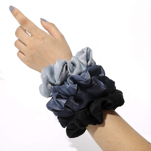 Silk Satin Scrunchies for Women, Big Hair Ties, No Crease Ponytail Holder, Soft Elastic Hair Bands, Blue